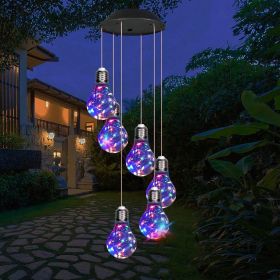 Colorful LED Solar Wind Chimes 21.6inch Light Bulb Shape Mobile Hanging Wind Chime Outdoor Waterproof Decorative Solar Powered Lights For Porch D