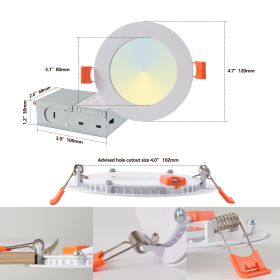 12-Pack 4 Inch Ultra-Thin LED Recessed Ceiling Light With Junction Box, 2700K-5000K Dimmable Color Changing Downlight, 9W 810LM, Easy Install, Ideal F