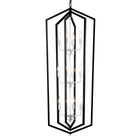12-Light Farmhouse Kitchen Chandeliers, Matte Black And Sliver Vintage Rustic Cage Light Fixture Adjustable Height Chandeliers For Dining Room Hallway