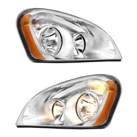 Chrome Headlights Compatible With 2008-2016 Freightliner Cascadia With Halogen Bulbs Pair