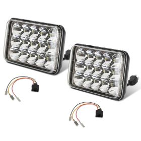 2Pcs 4x6in Car LED Headlights Vehicle Rectangular Headlamp With H4 Socket H4-to-3Pins Adapter With High Low Beam White Light IP68 Waterproof For