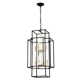 8-Light Metal Lantern Tiered Pendant Hanging Light Fixtures, Industrial Farmhouse Adjustable Height Chandeliers For Dining Room Hallway Foyer Ent (Option: Matte Black)