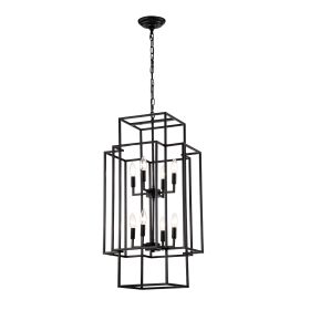 8-Light Metal Lantern Tiered Pendant Hanging Light Fixtures, Industrial Farmhouse Adjustable Height Chandeliers For Dining Room Hallway Foyer Entryway (Option: Matte Black)