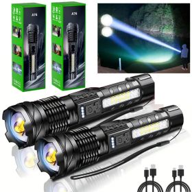 Rechargeable LED Flashlight Zoomable Tactical Torch Police Super Bright Work Light Lamp Red White Blue 3 Light USB Charging (Option: 2Pcs)